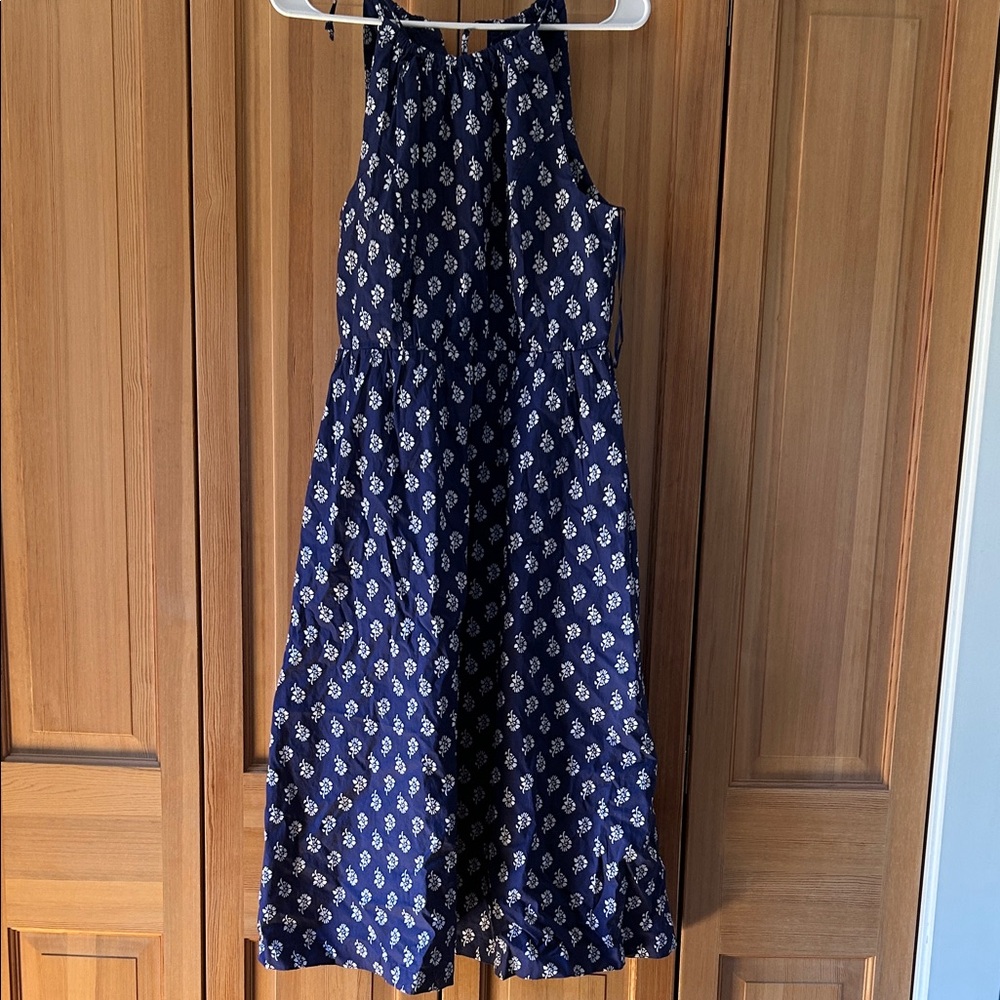 J. Crew Factory Navy and White Midi Dress